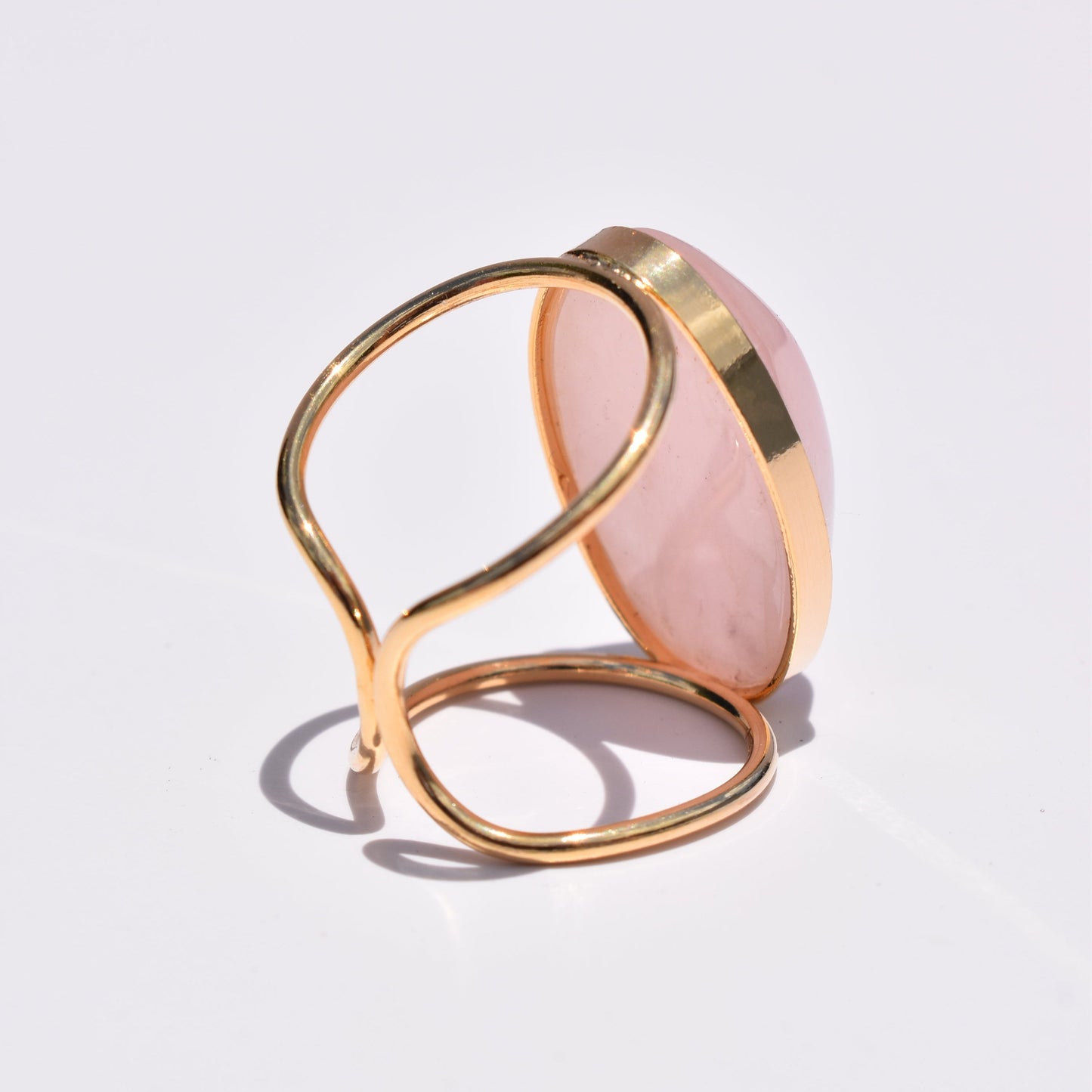 Rose Quartz Oval Double-Band Gold Ring
