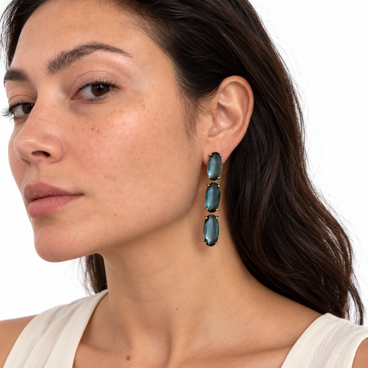 Blue Topaz Triple Gold Earrings