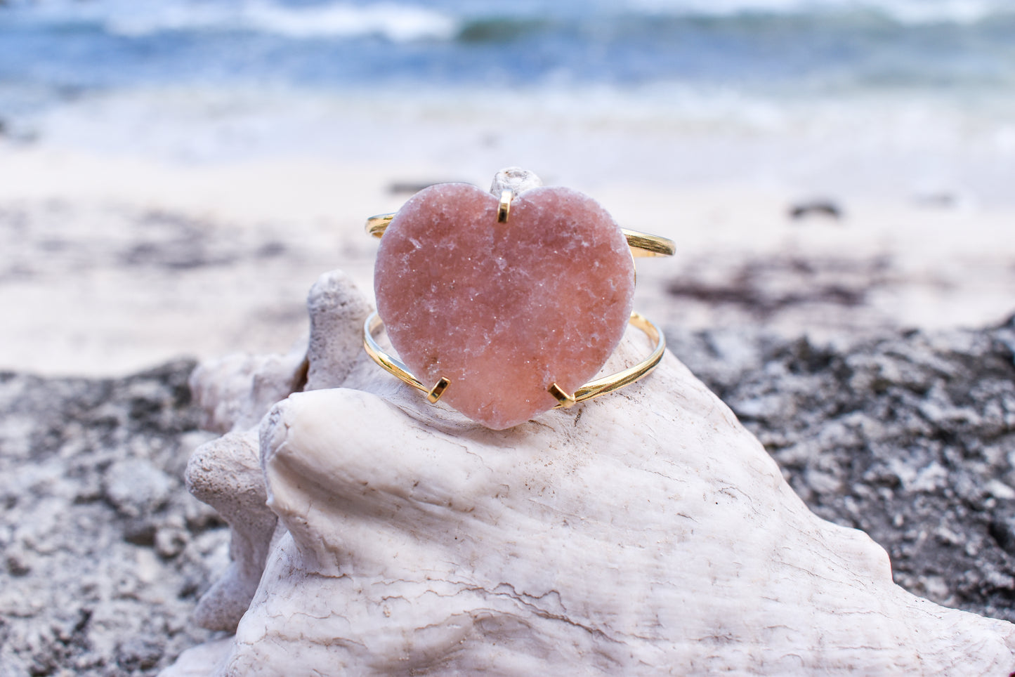 Pink Amethyst Heart Gold Bracelet