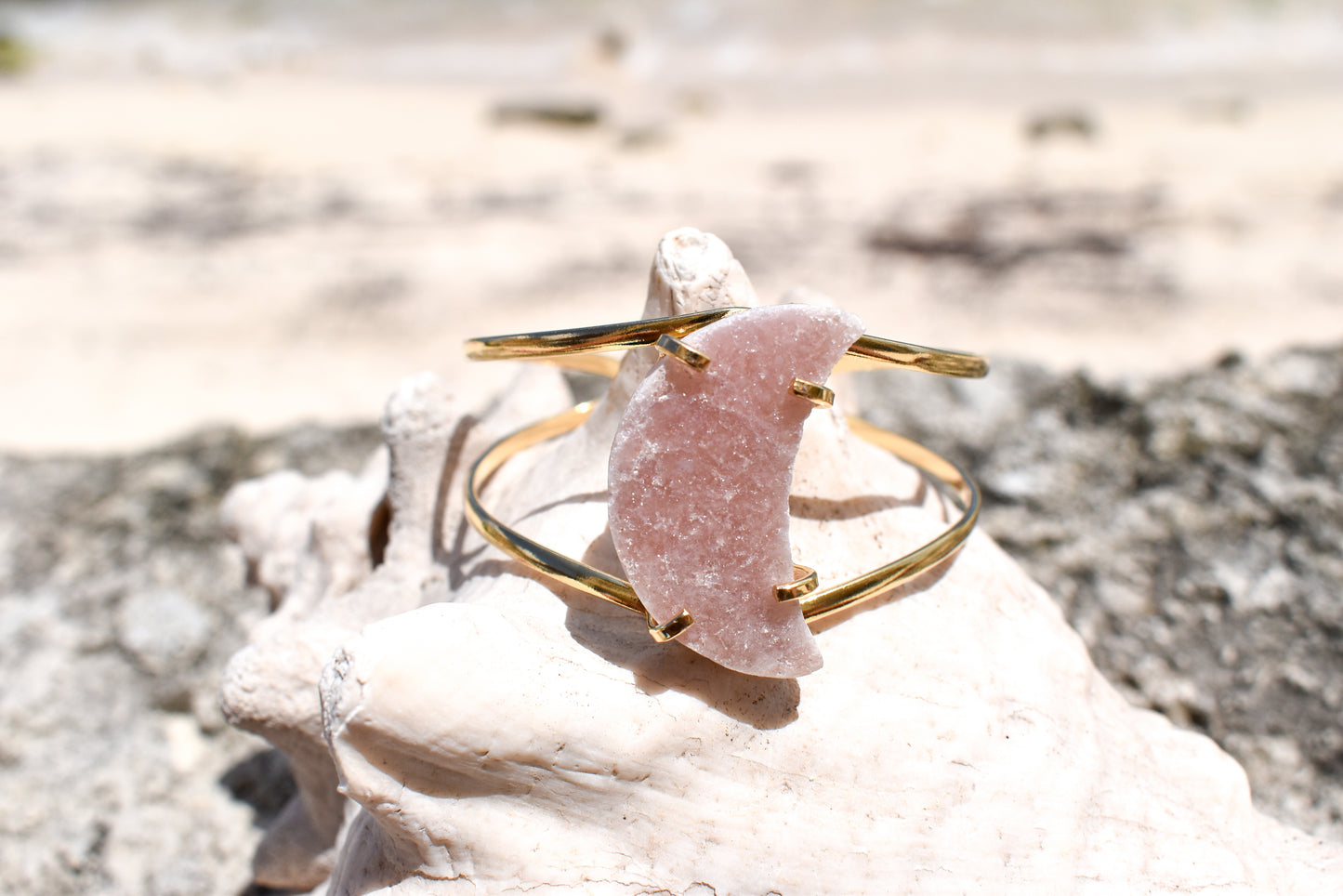Pink Amethyst Moon Gold Bracelet