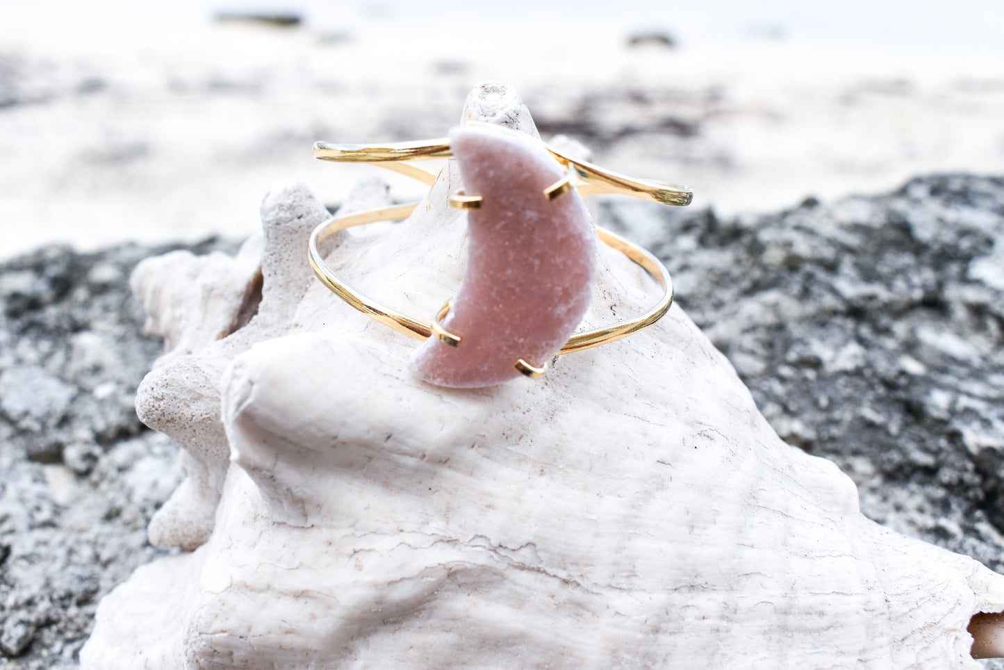 Pink Amethyst Moon Gold Bracelet