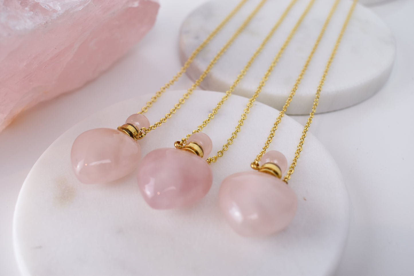 Rose Quartz Heart Essential Oil Perfume Necklace