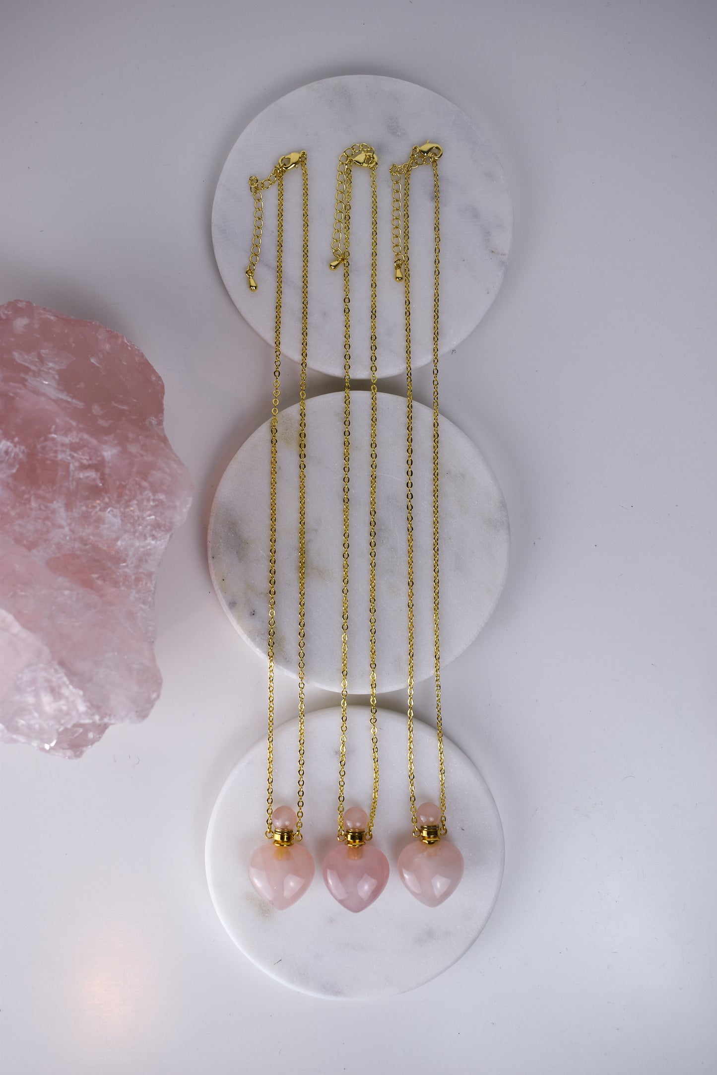 Rose Quartz Heart Essential Oil Perfume Necklace