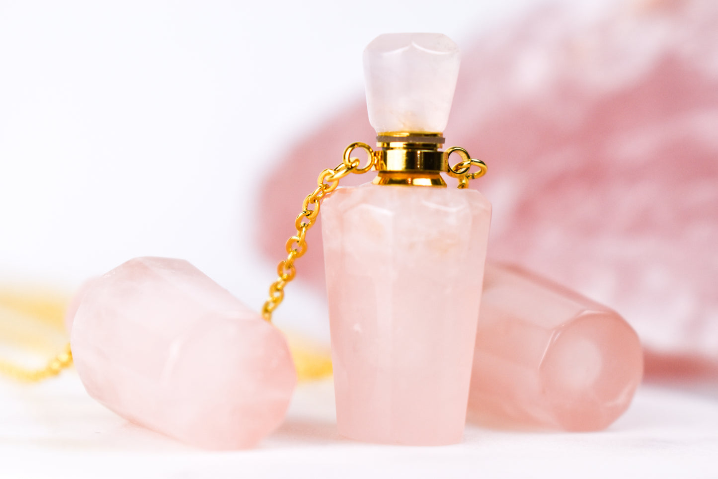 Rose Quartz Slim Bottle Gold Necklace