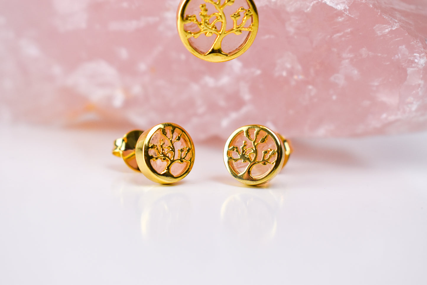 Rose Quartz Tree Of Life Gold Set