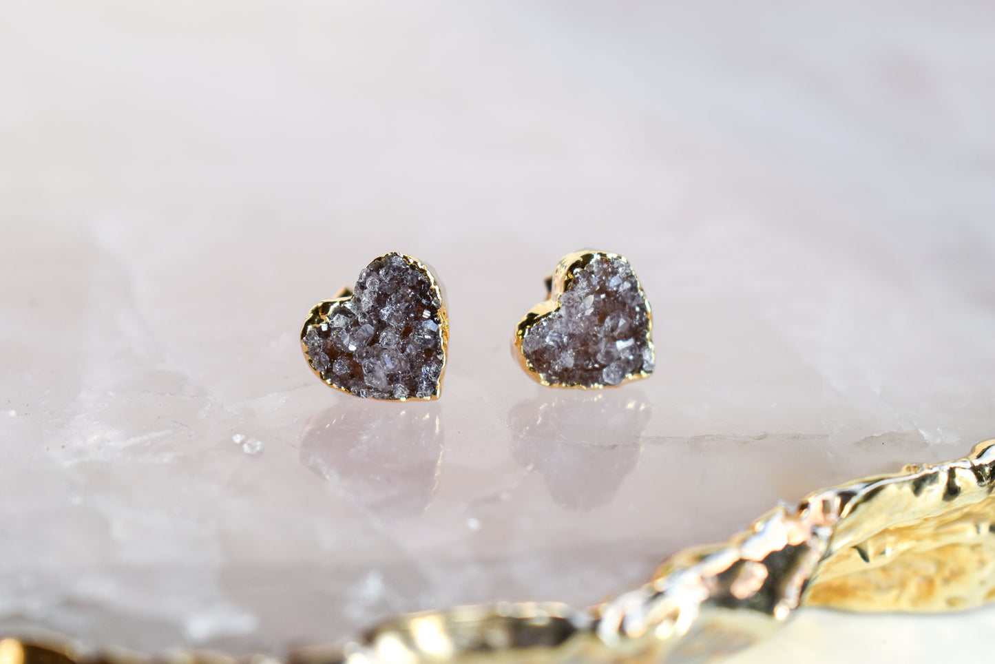 Amethyst Heart Gold Earrings