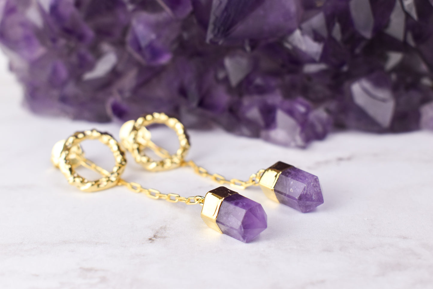 Amethyst Doha Dangle Gold Earrings