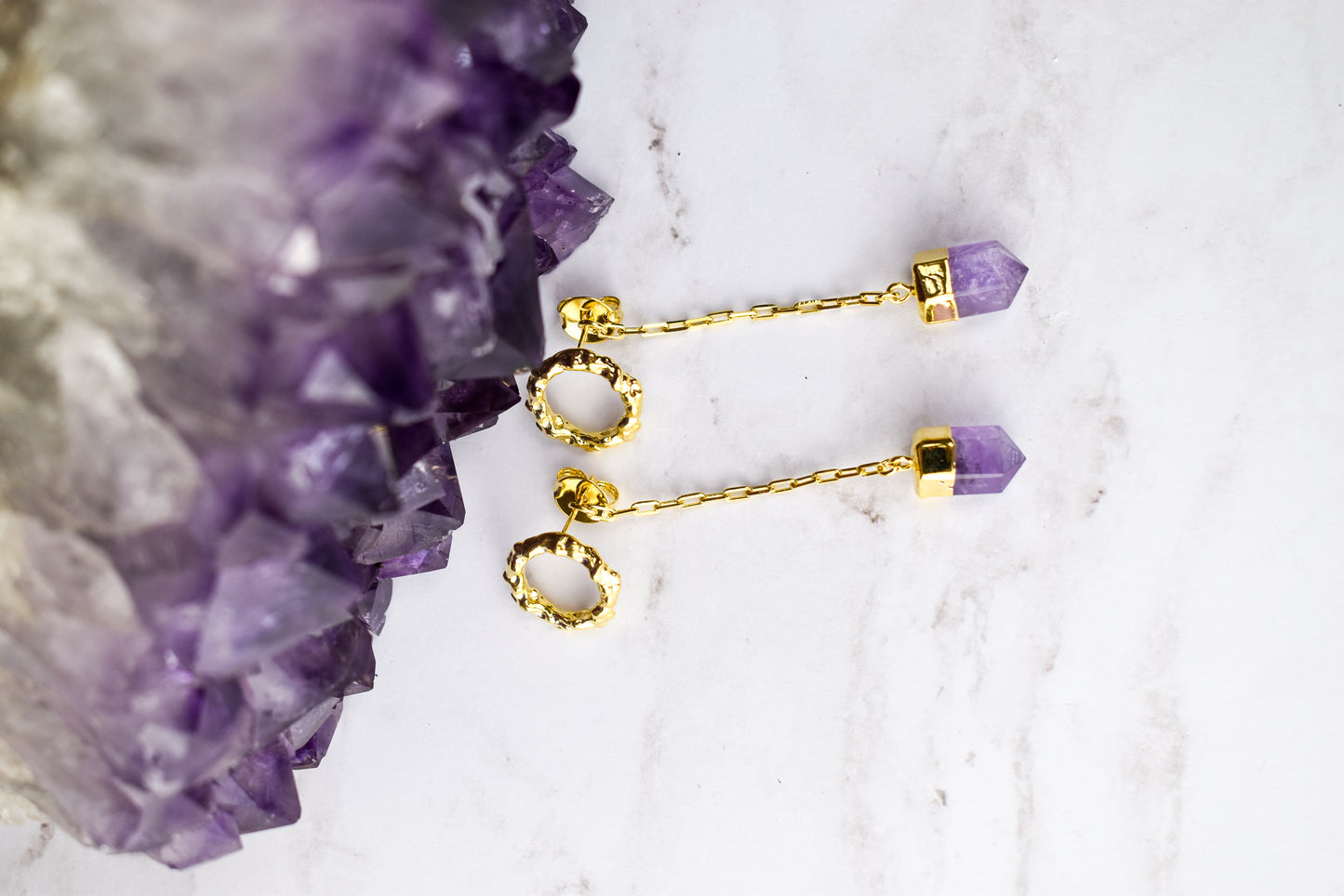 Amethyst Doha Dangle Gold Earrings