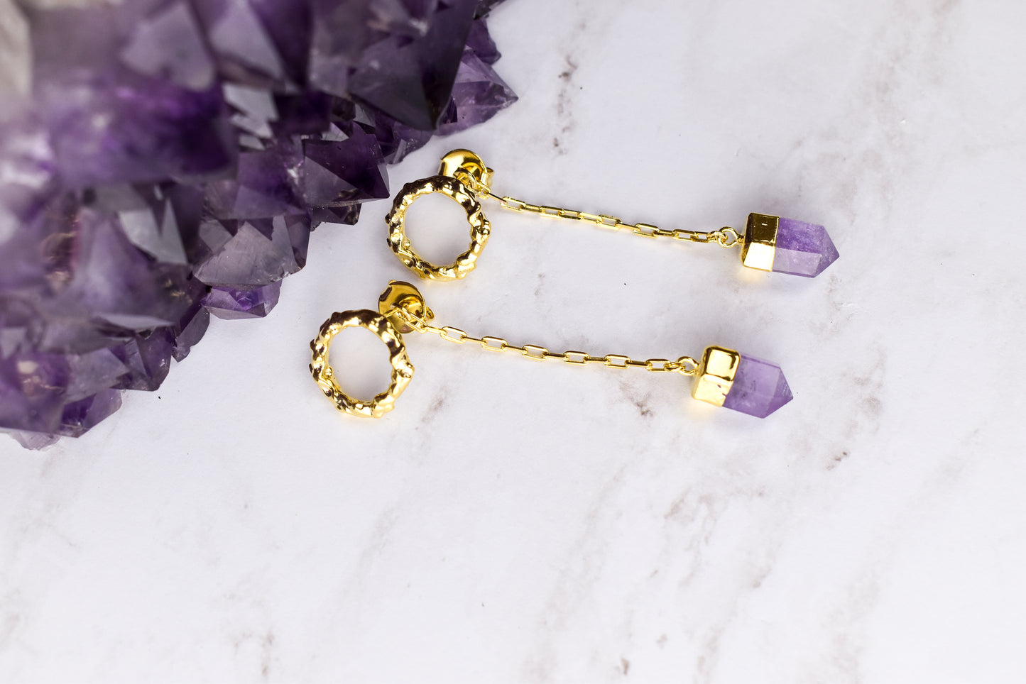 Amethyst Doha Dangle Gold Earrings