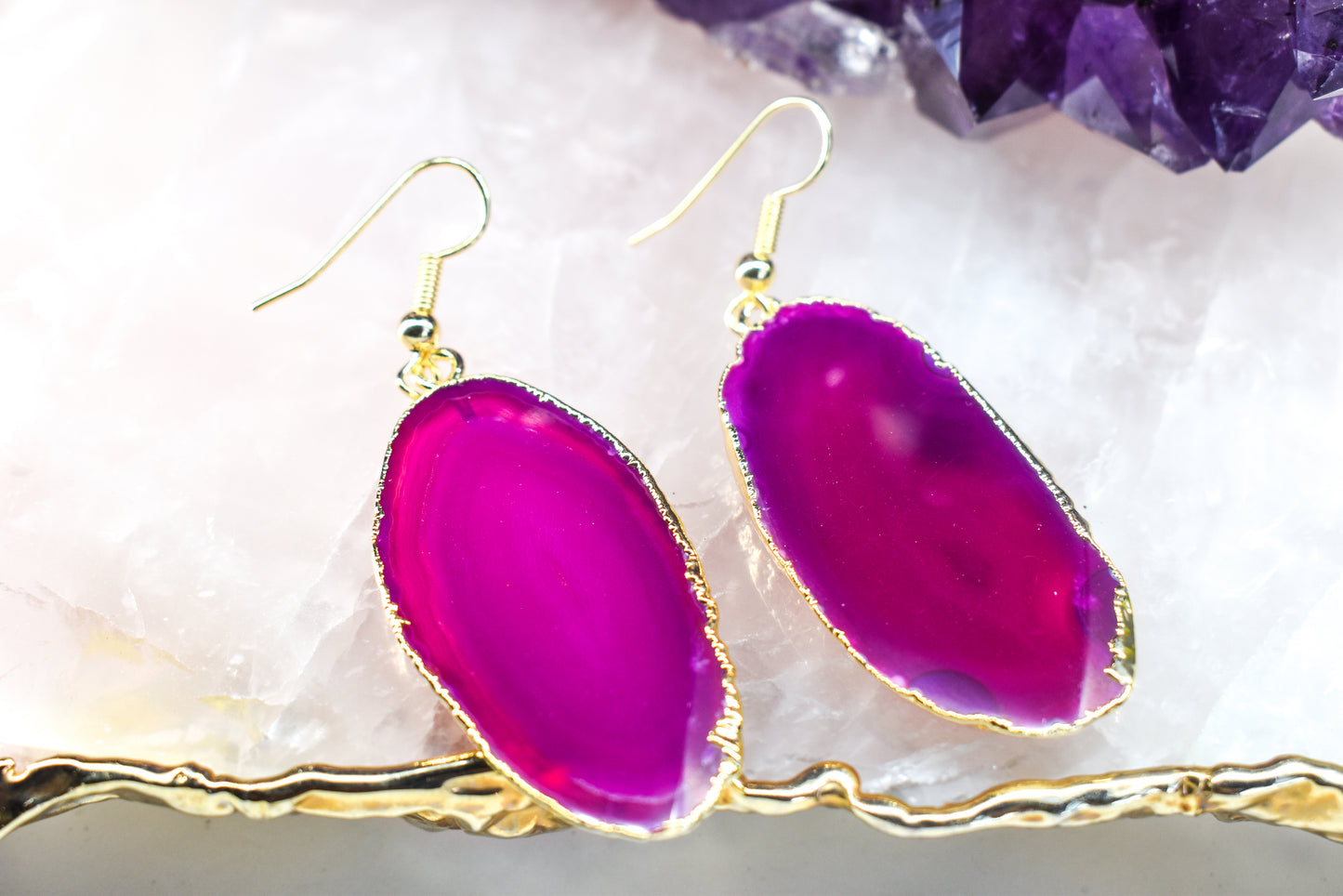Agate Fish Hook Gold Plated