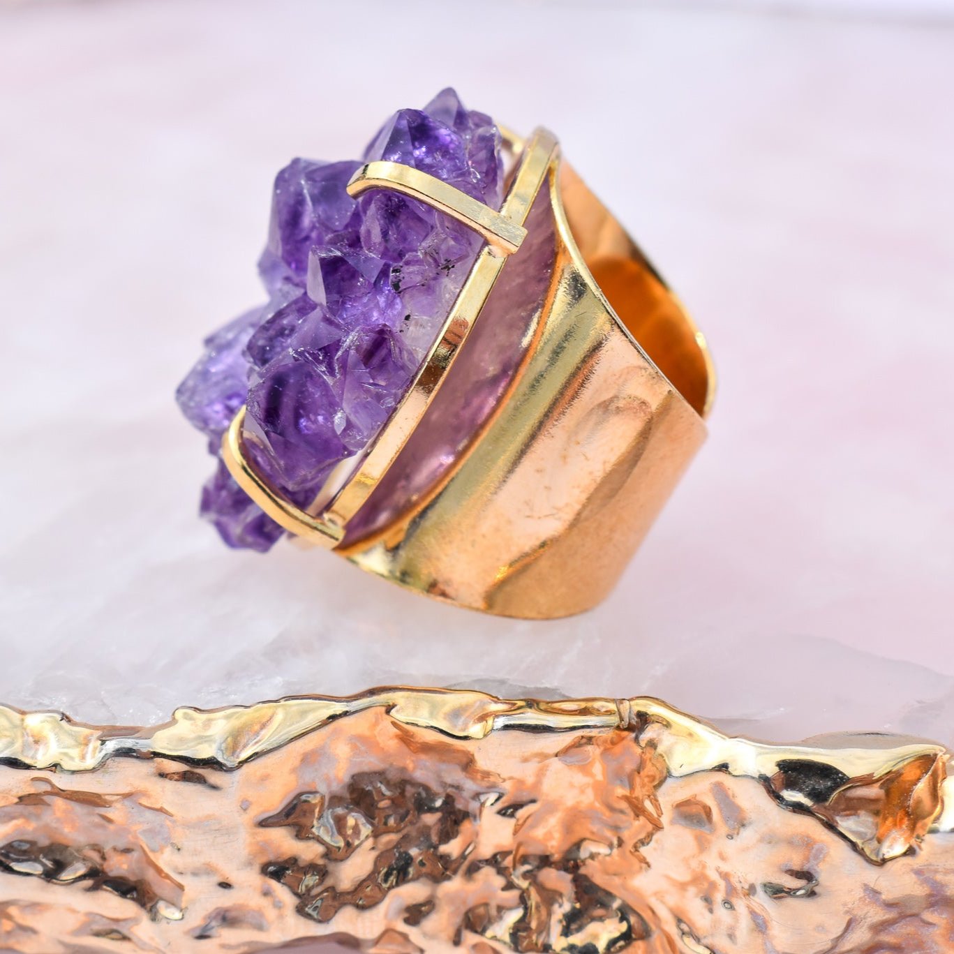 Amethyst Druzy Cuff Gold Ring