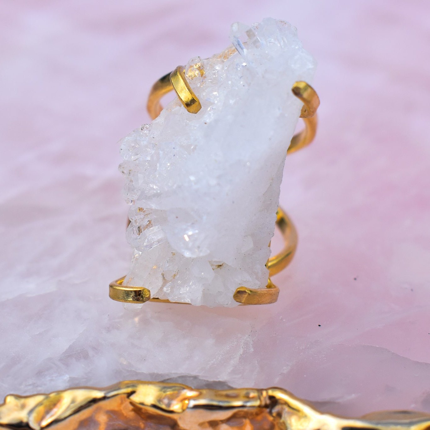 Crystal Cluster Double-Band Gold Ring