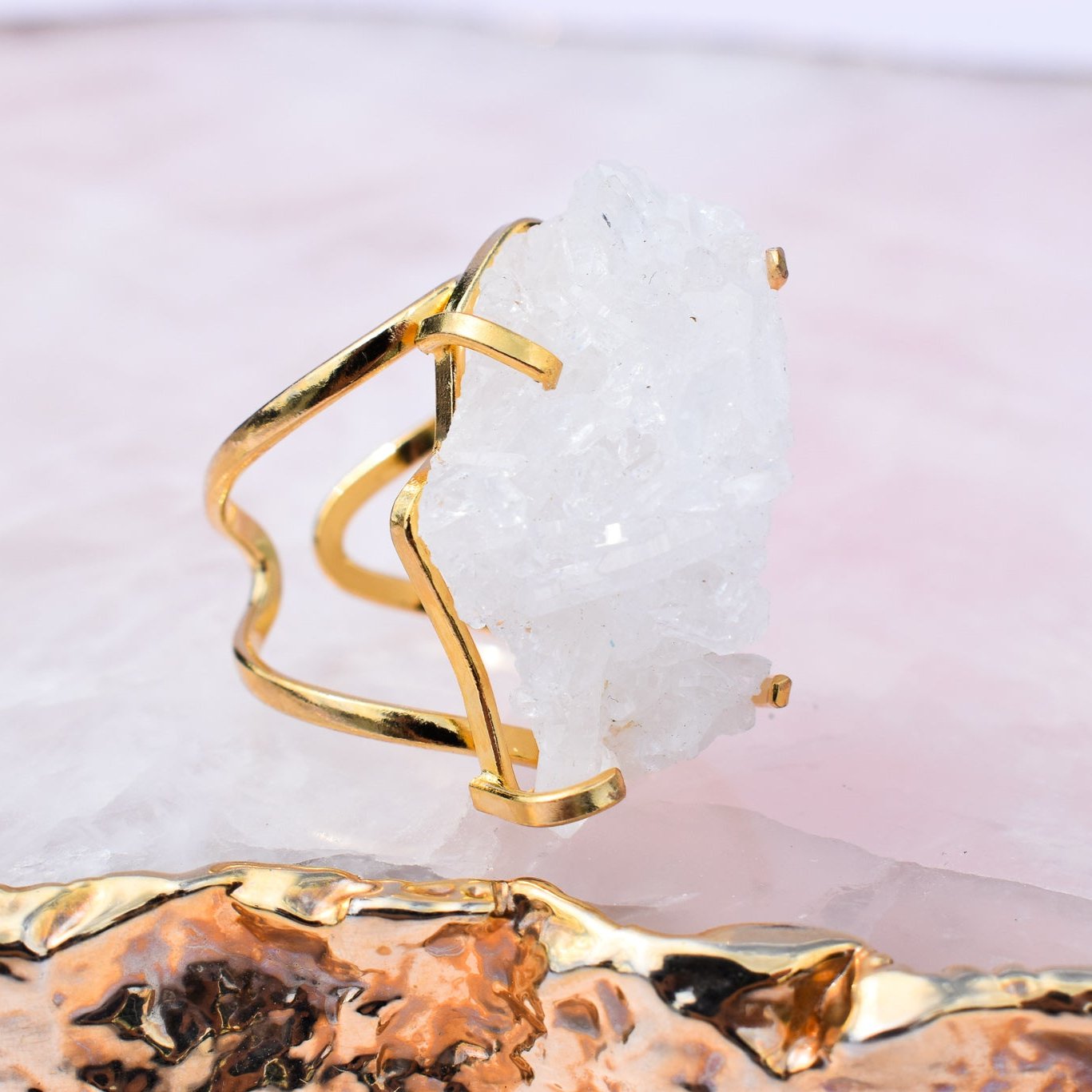 Crystal Cluster Double-Band Gold Ring