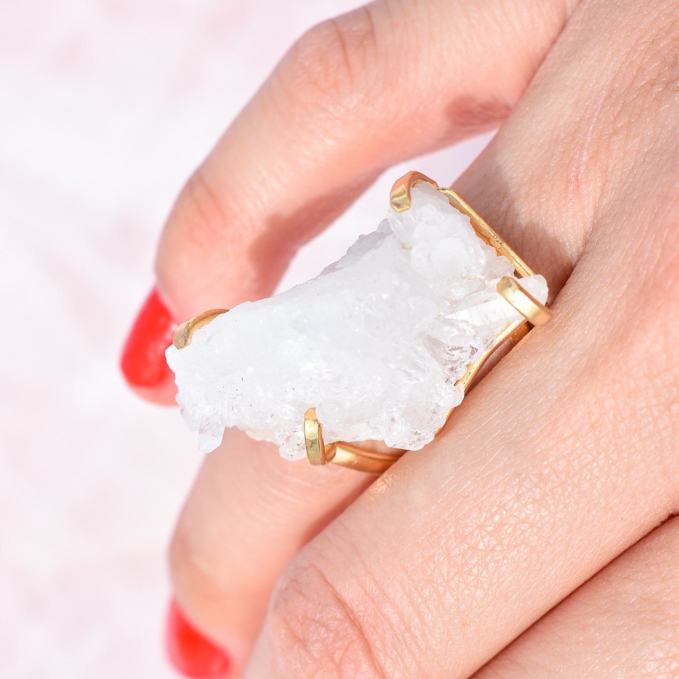 Crystal Cluster Double-Band Gold Ring