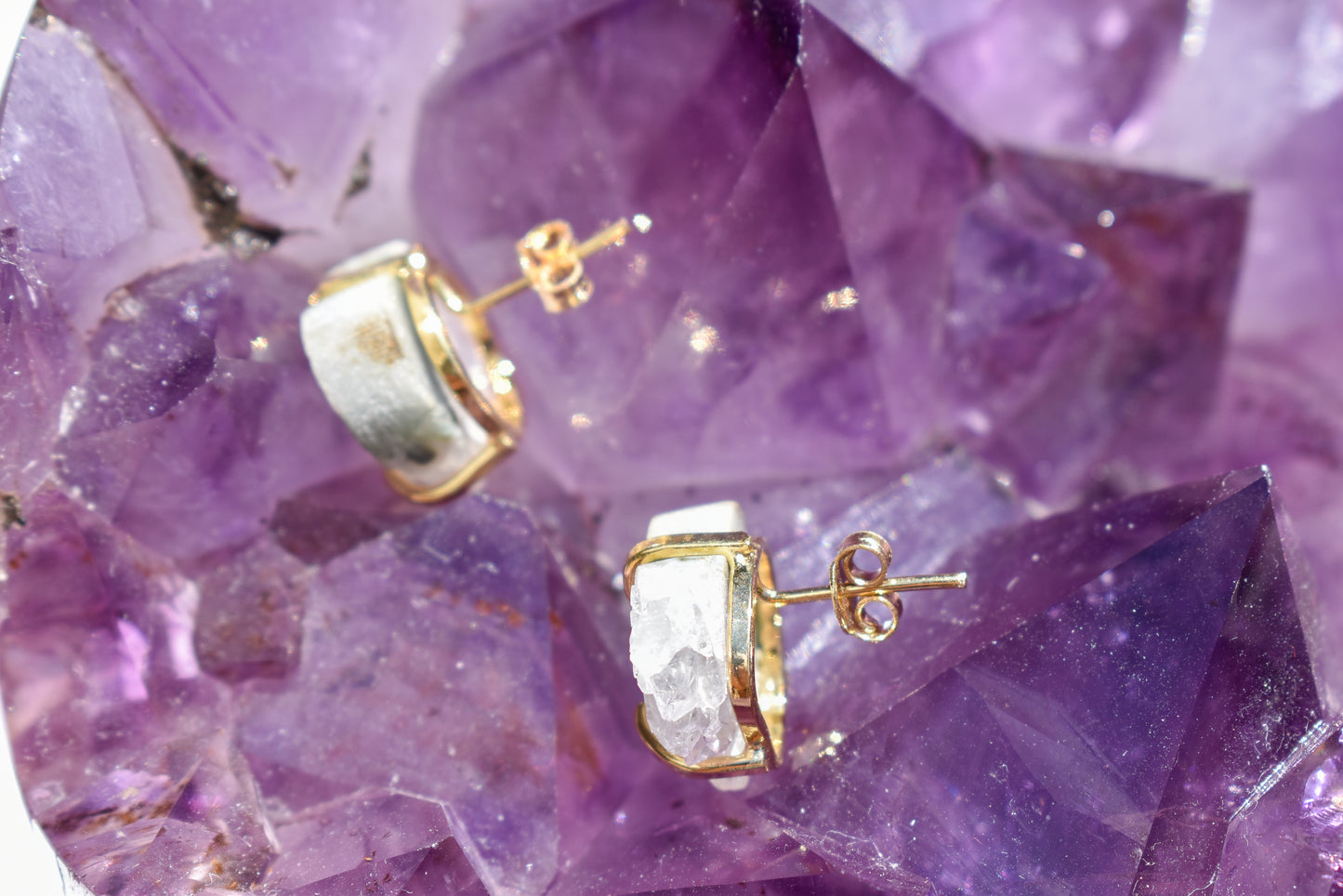 Amethyst Heart Gold Earrings