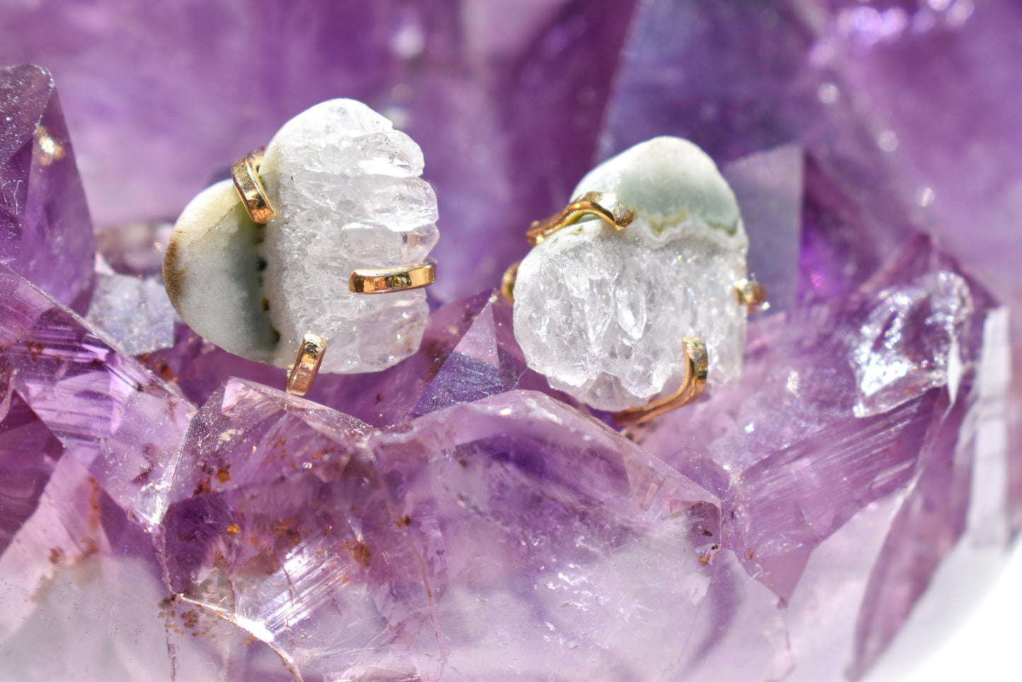 Amethyst Heart Gold Earrings