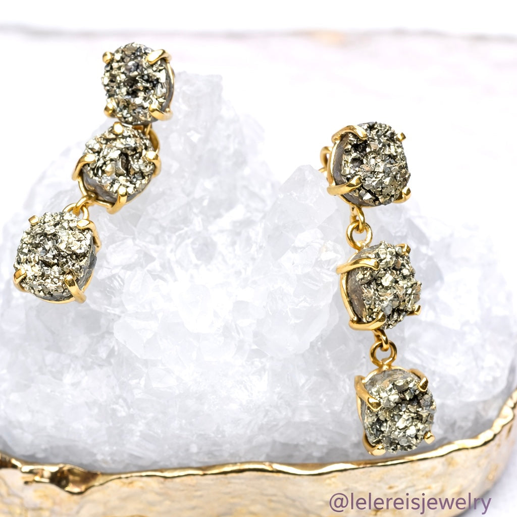 Pyrite Triple Gold Earrings