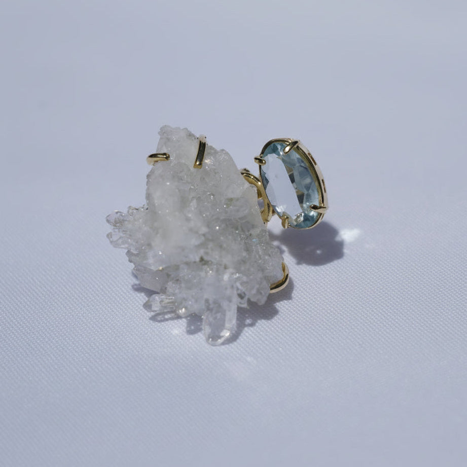 Clear Quartz + Blue Topaz Gold Ring