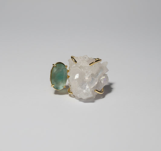 Clear Quartz + Emerald Gold Ring