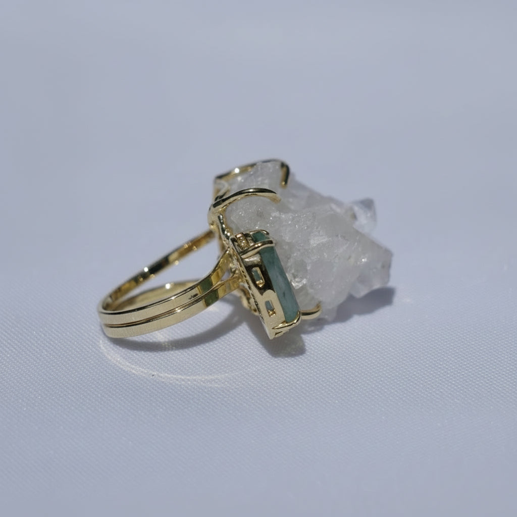 Clear Quartz + Emerald Gold Ring