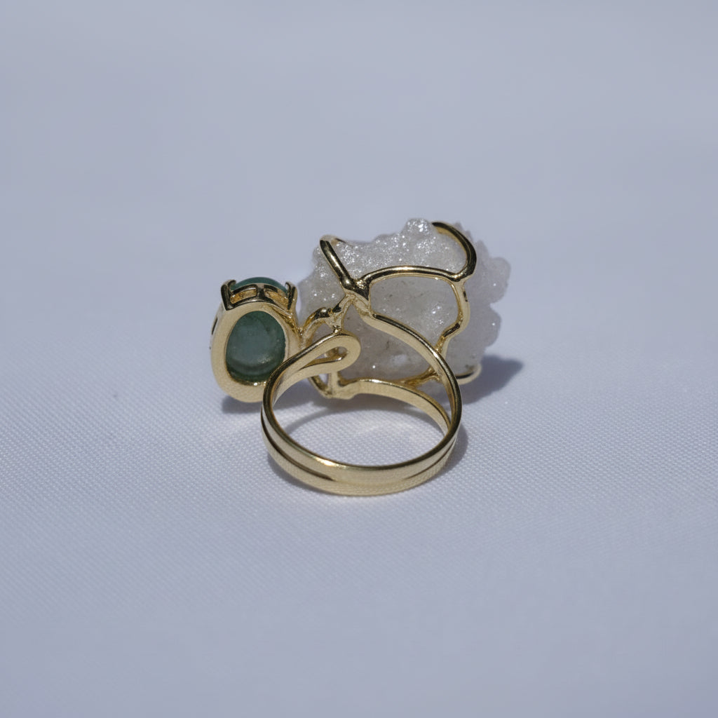 Clear Quartz + Emerald Gold Ring
