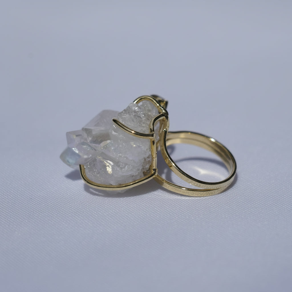 Clear Quartz + Emerald Gold Ring