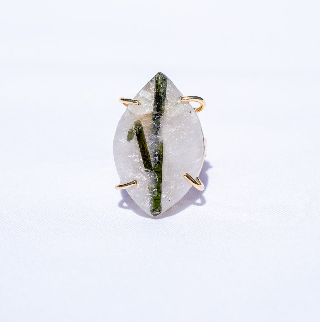 Green Tourmaline Quartz Gold Ring