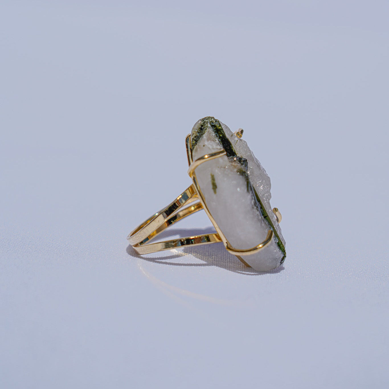 Green Tourmaline Quartz Gold Ring