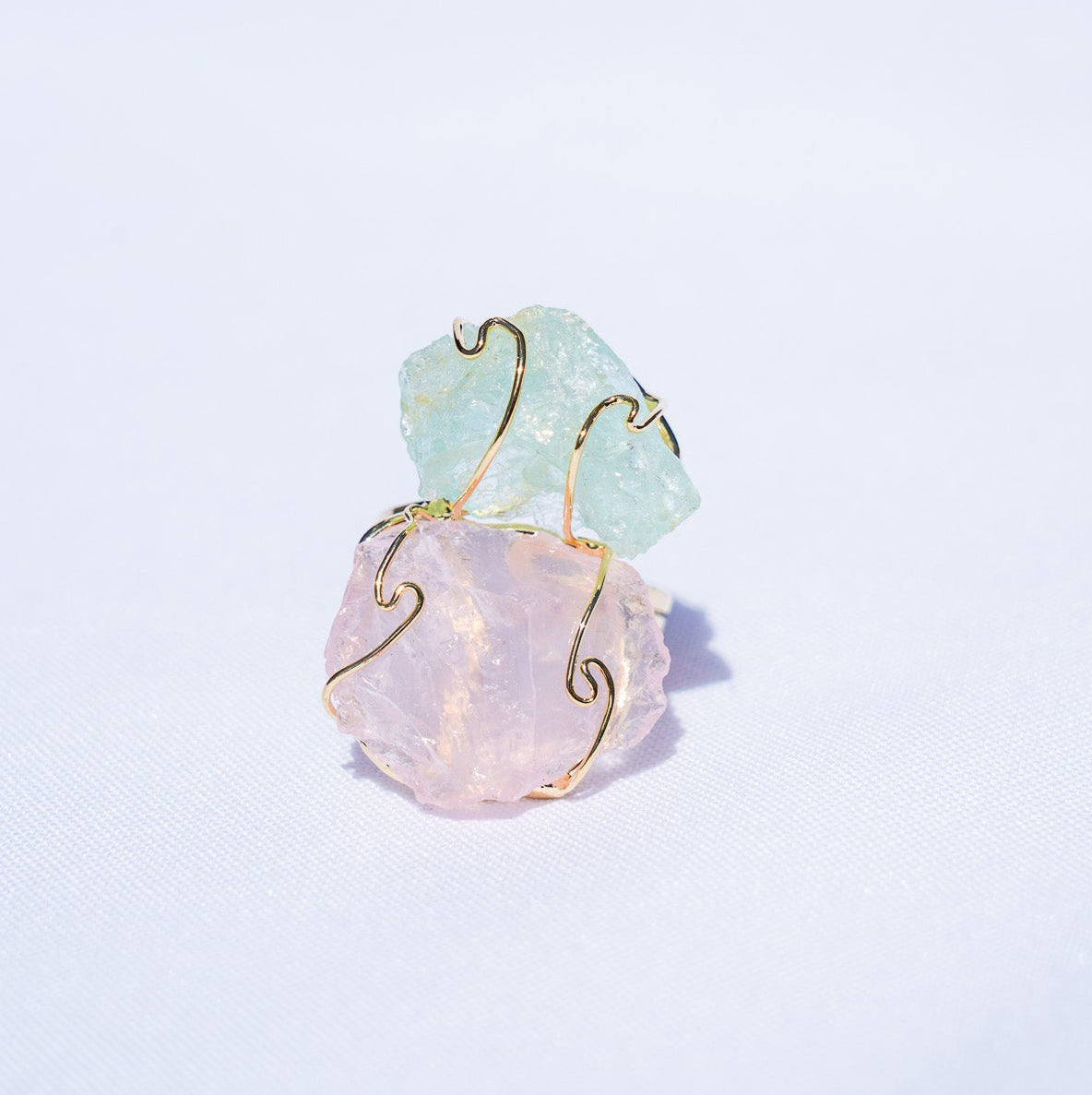 Rose Quartz + Clear Quartz Gold Ring