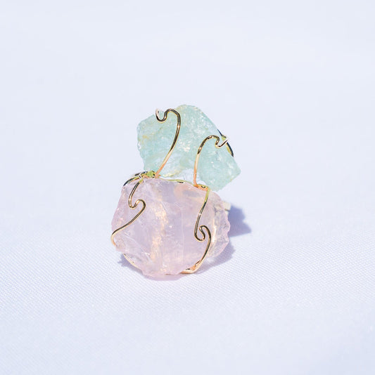 Rose Quartz + Clear Quartz Gold Ring