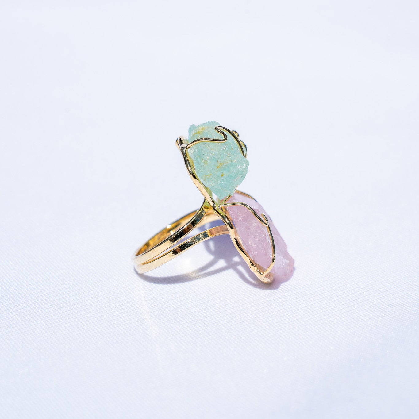 Rose Quartz + Clear Quartz Gold Ring