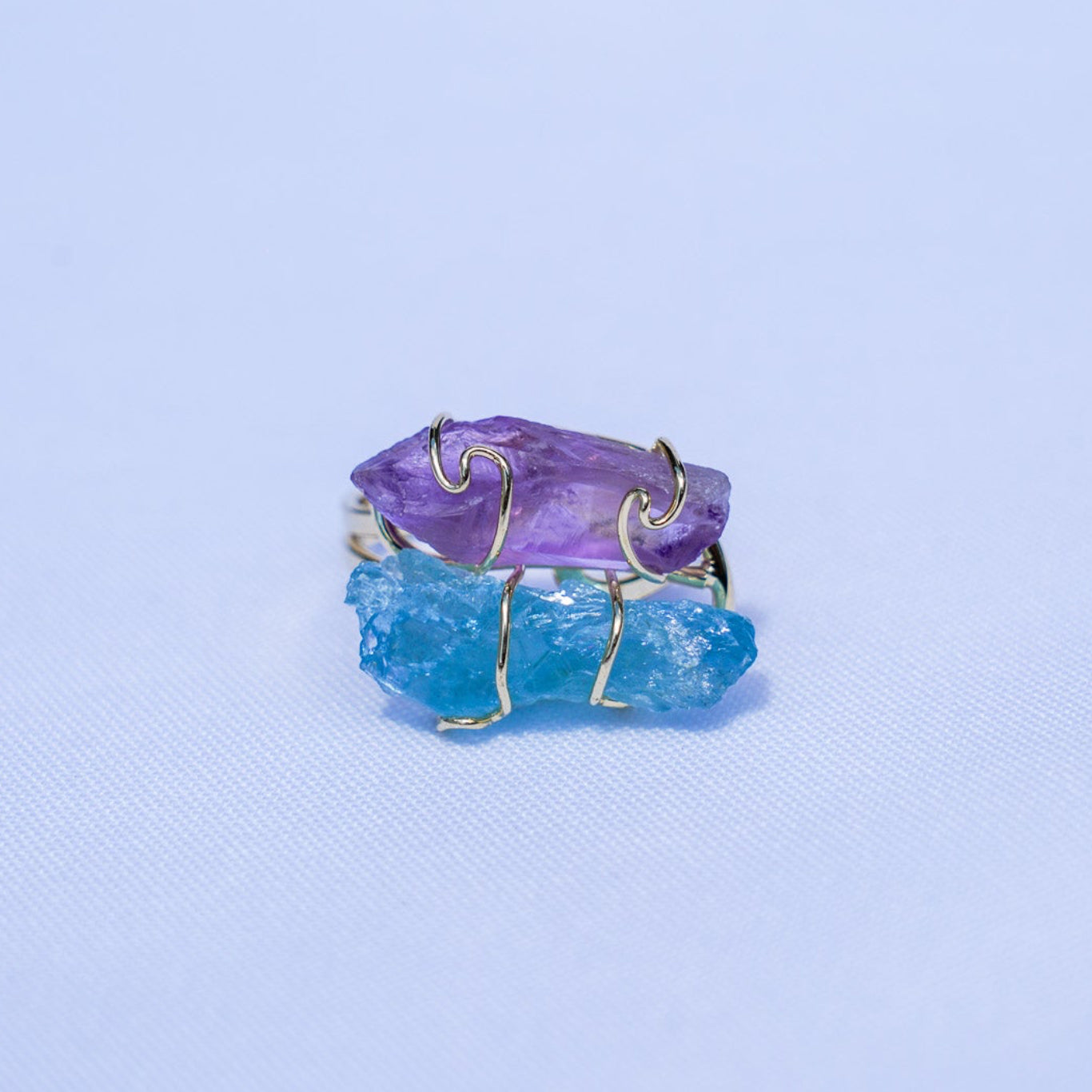 Aquamarine + Amethyst Gold Ring