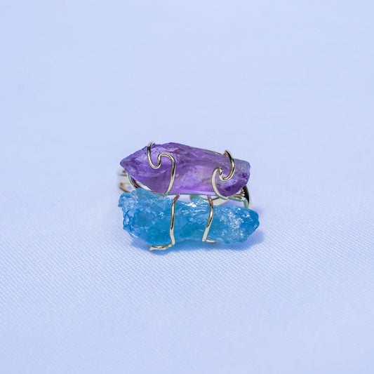 Aquamarine + Amethyst Gold Ring