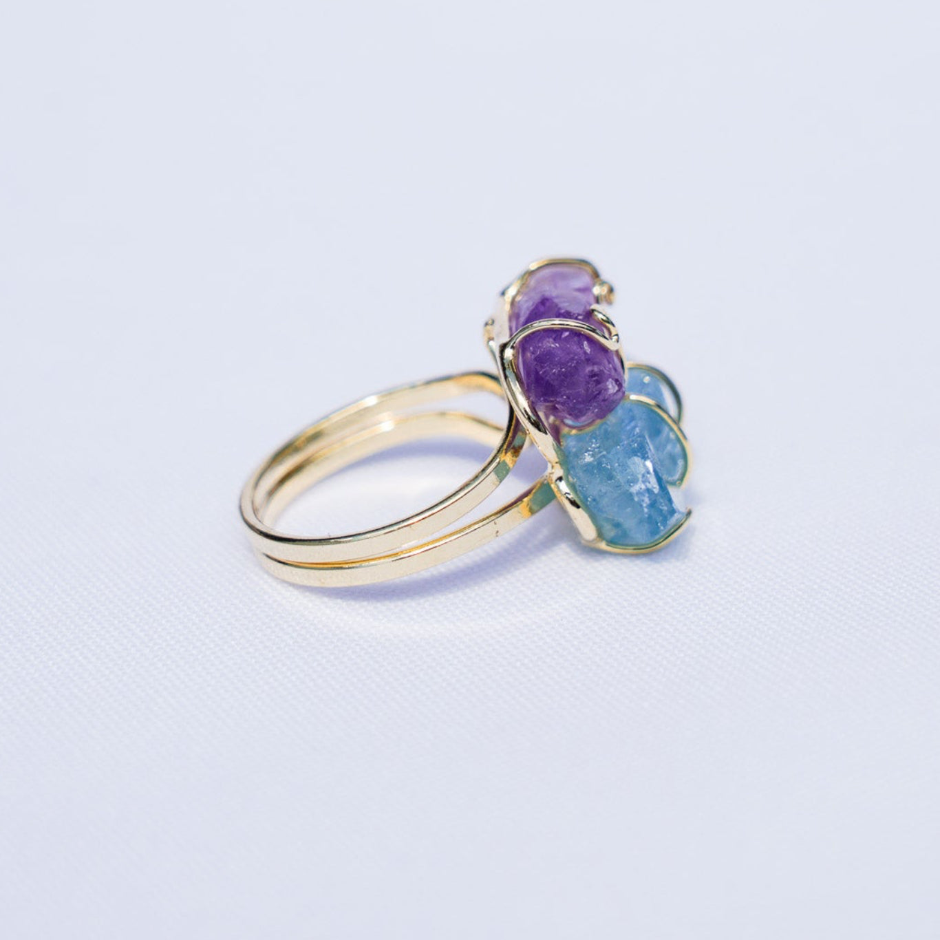 Aquamarine + Amethyst Gold Ring