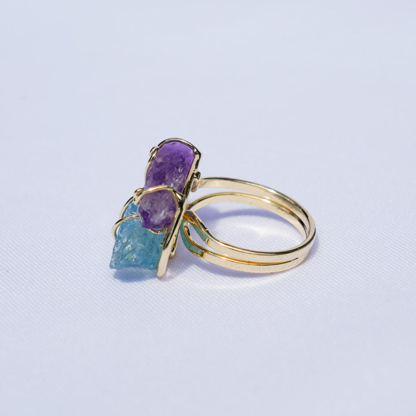 Aquamarine + Amethyst Gold Ring