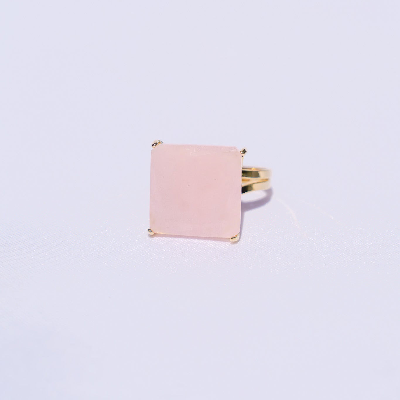 Rose Quartz Polished Square Gold Ring