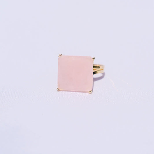 Rose Quartz Polished Square Gold Ring