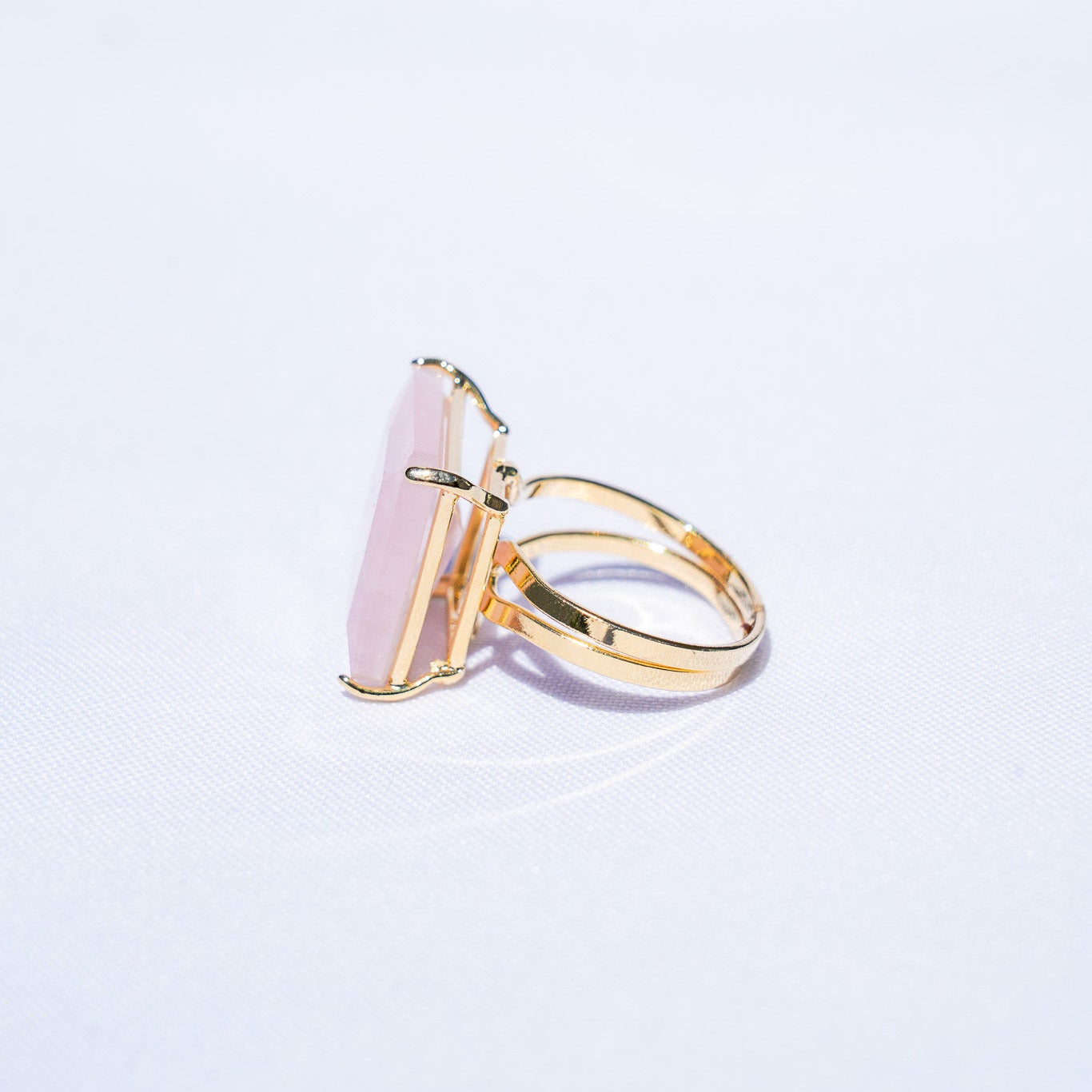 Rose Quartz Polished Square Gold Ring