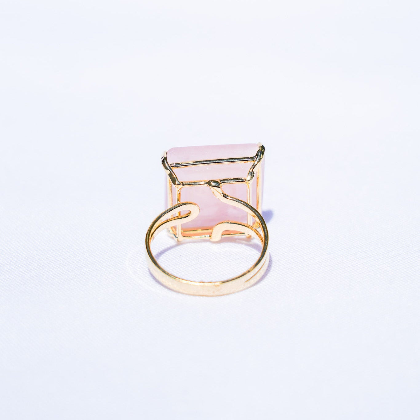 Rose Quartz Polished Square Gold Ring