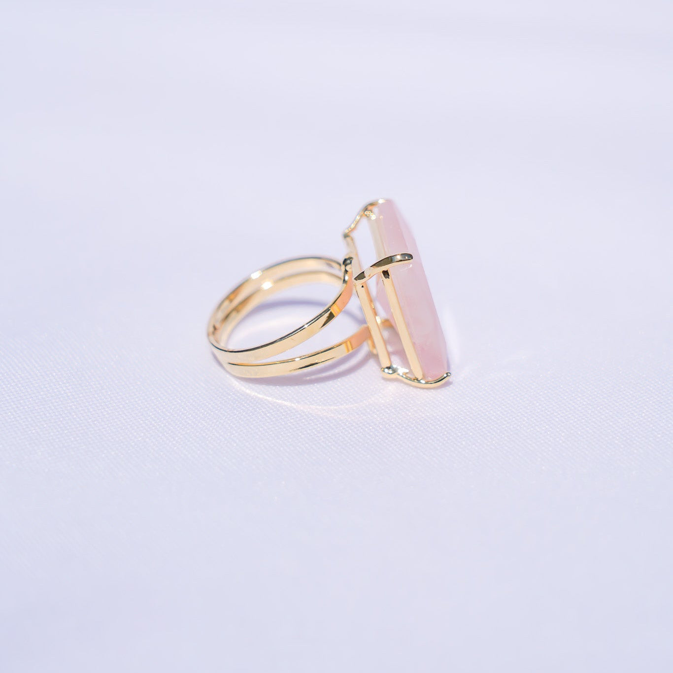 Rose Quartz Polished Square Gold Ring