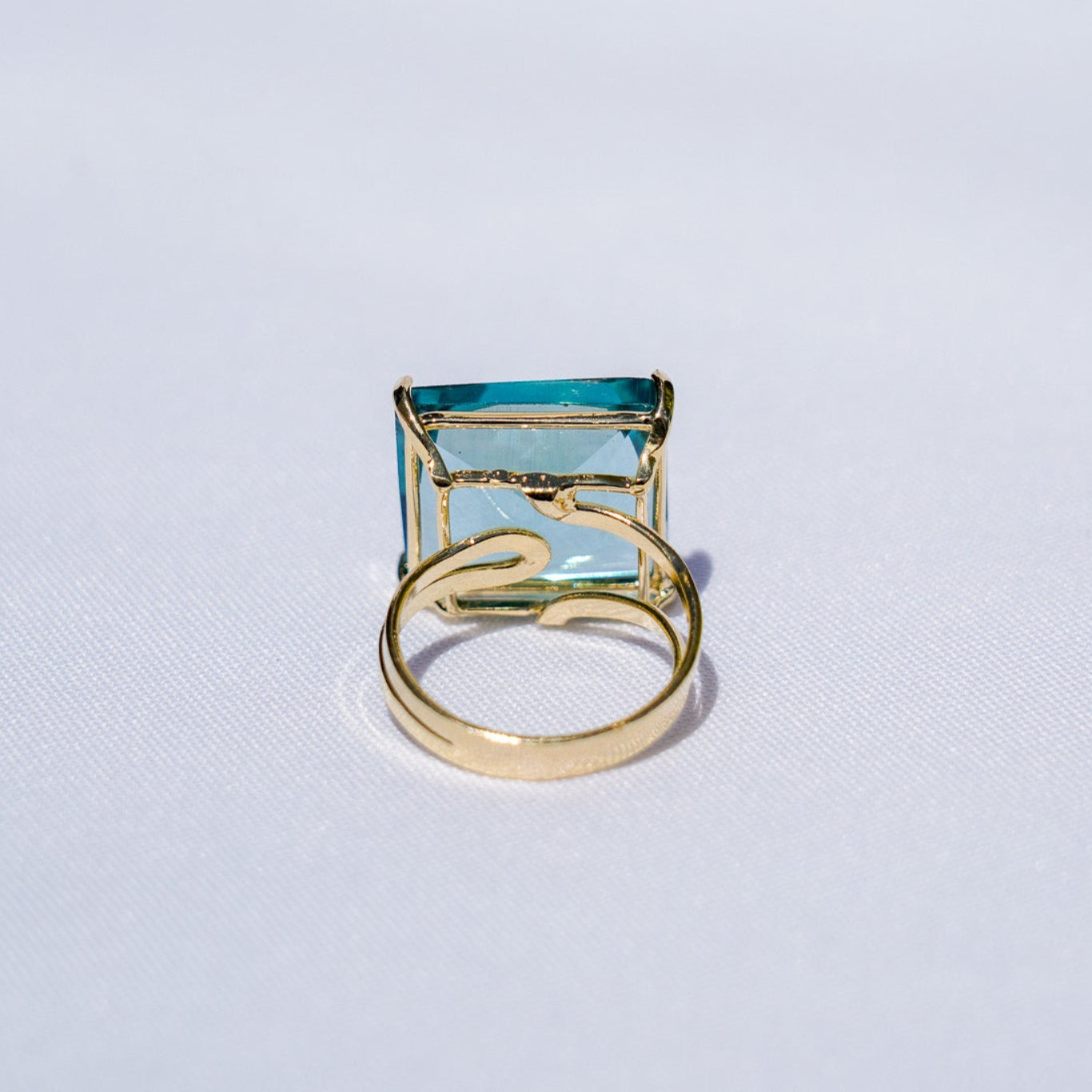 Blue Topaz Polished Square Gold Ring