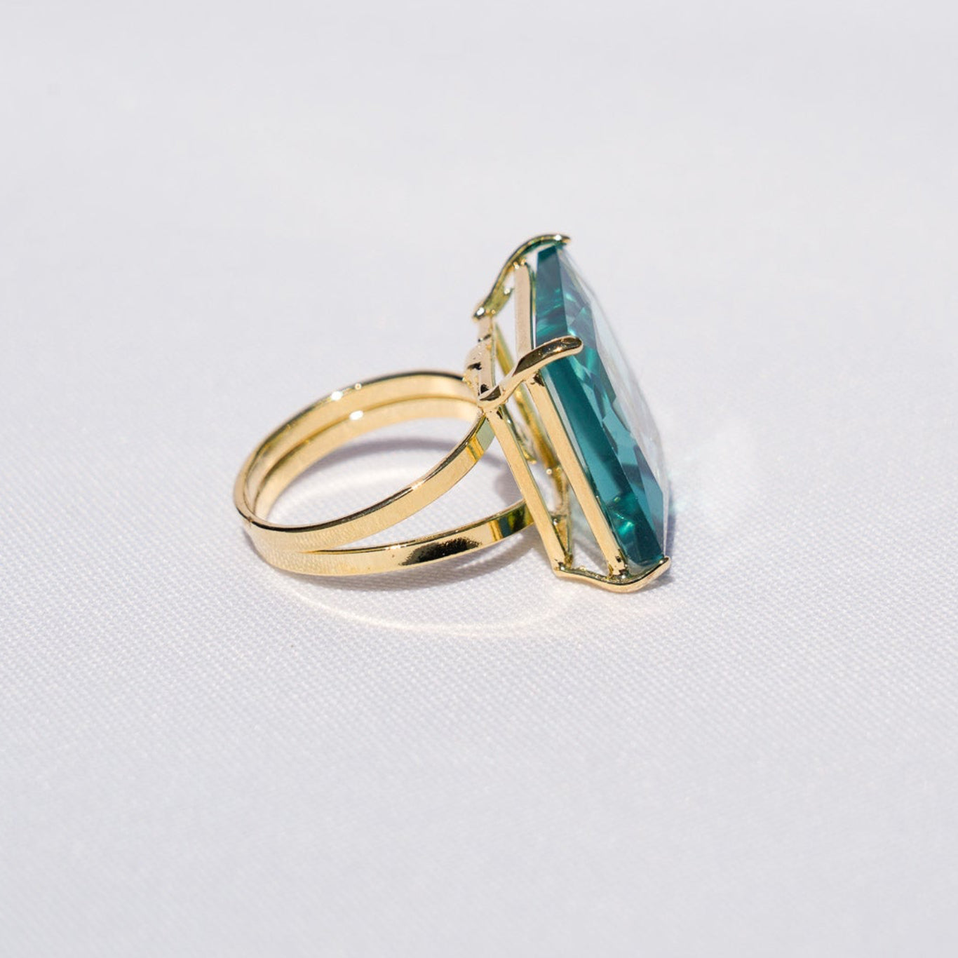 Blue Topaz Polished Square Gold Ring