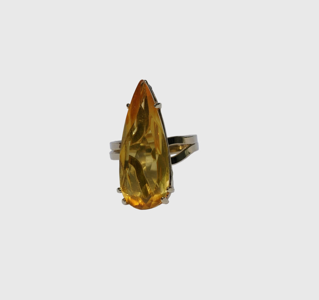 Citrine Polished Teardrop Gold Ring