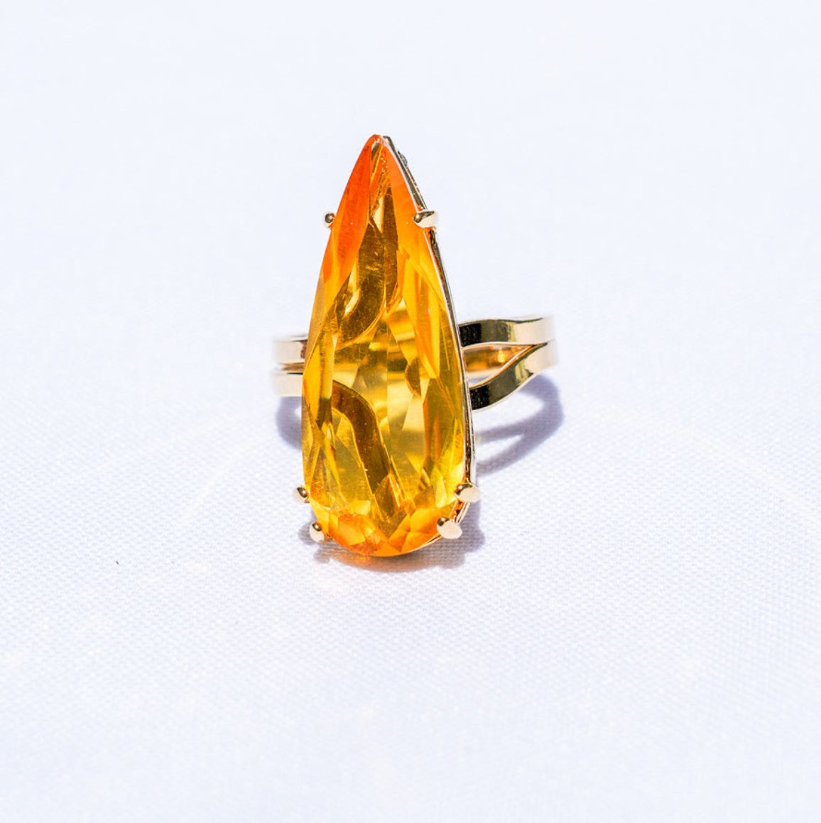 Citrine Polished Teardrop Gold Ring