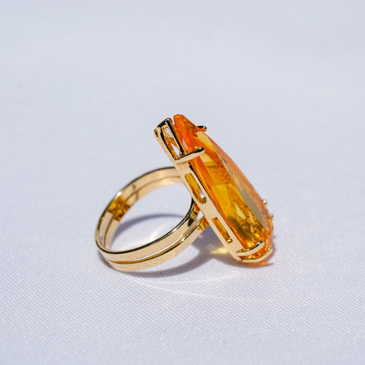 Citrine Polished Teardrop Gold Ring