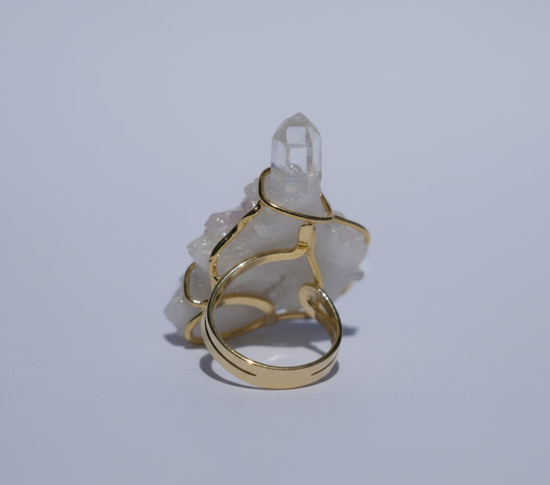 Clear Quartz Wire Gold Ring