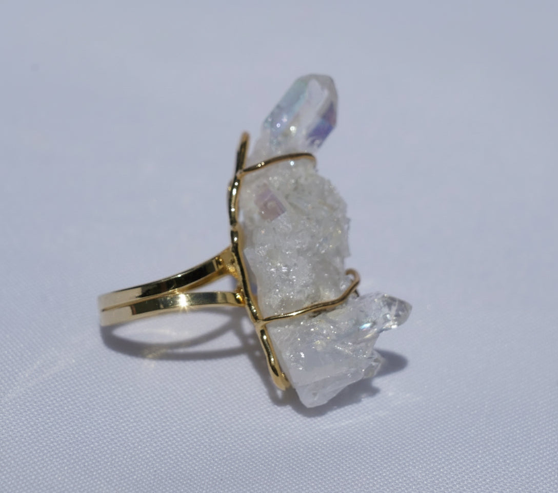 Clear Quartz Wire Gold Ring