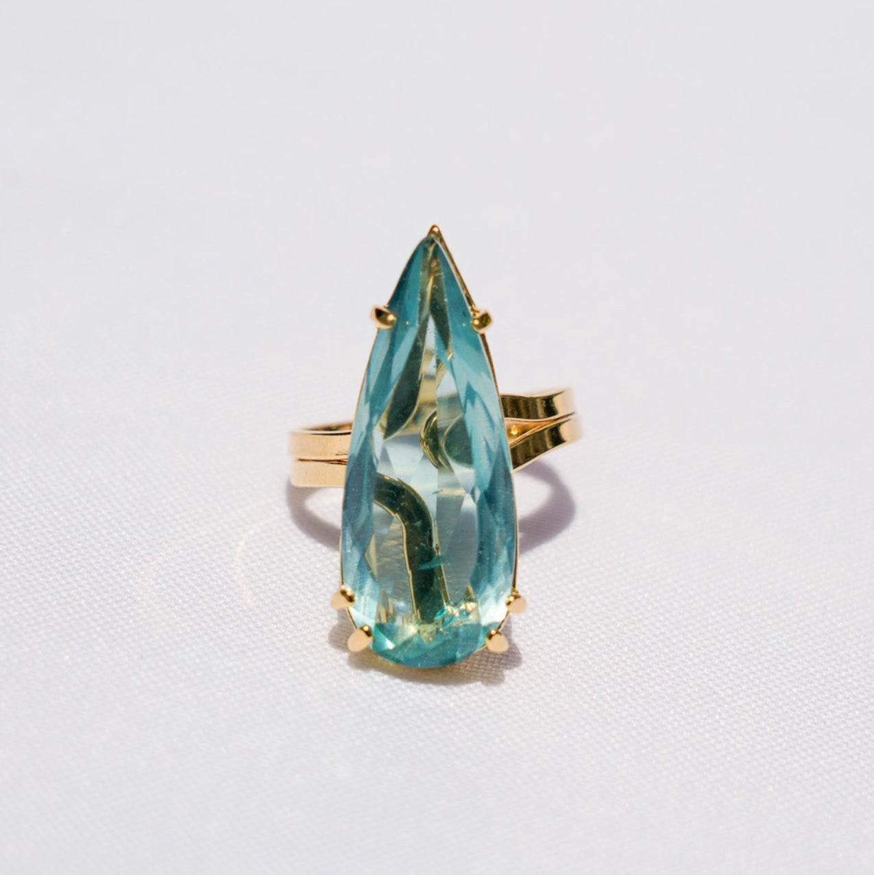 Blue Topaz Teardrop Gold Ring