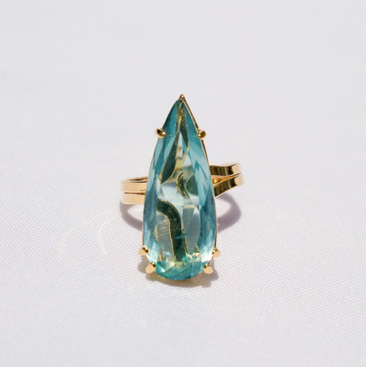 Blue Topaz Teardrop Gold Ring