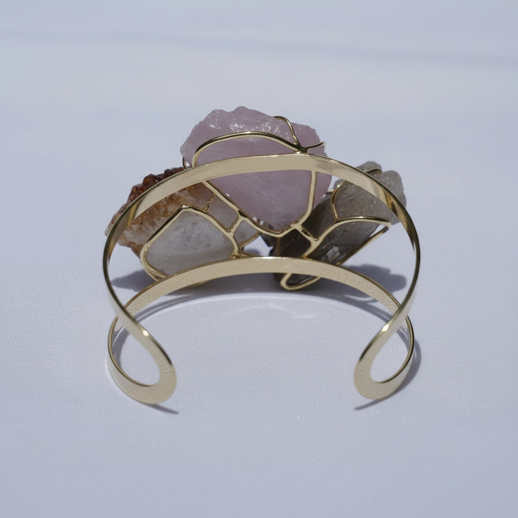 Citrine + Rose + Smokey Quartz Trio Gold Bangle Bracelet